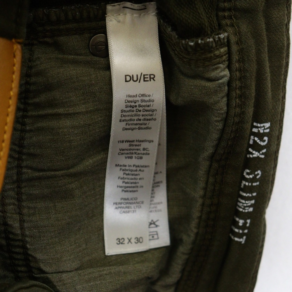 DU/ER Pants N2X Slim Fit Chino Performance Stretch Olive Men 32x30 - Picture 7 of 9